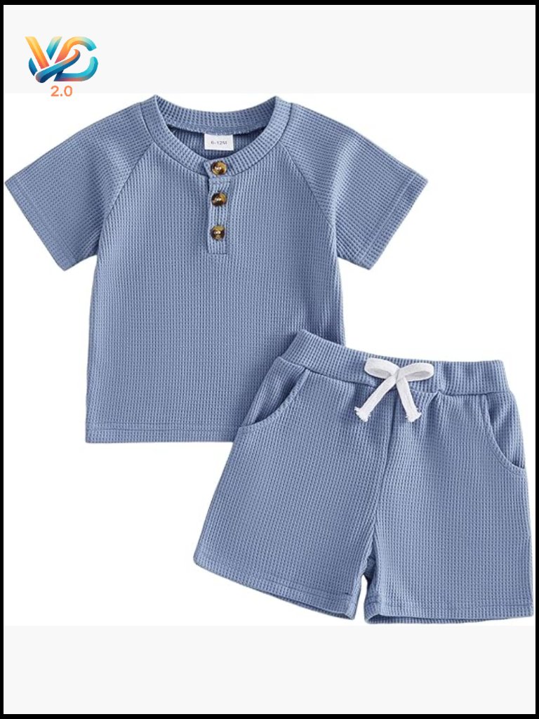 Toddler Boy Waffle Knit Stripe T-Shirt & Shorts Set Summer Outfit